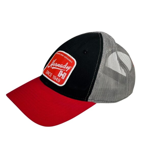 Hornady Hat Mesh Snapback Trucker Baseball Cap Adjustable Black Gray Red Patch - Picture 3 of 11